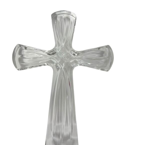 Towle 24% Lead Crystal Standing Cross 9" Tall Hand Cut Made in Poland CHIP - Picture 10 of 16